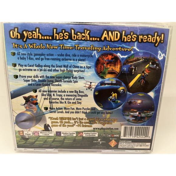 Crash Bandicoot Warped (Sony PlayStation 1, 1998) PS1 No Manual Tested - Picture 4 of 5